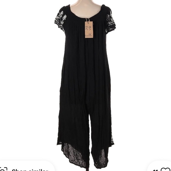 Riviera Sun Black White Embroidered Crop Off Shoulder pocket Jumpsuit Small - Picture 4 of 4